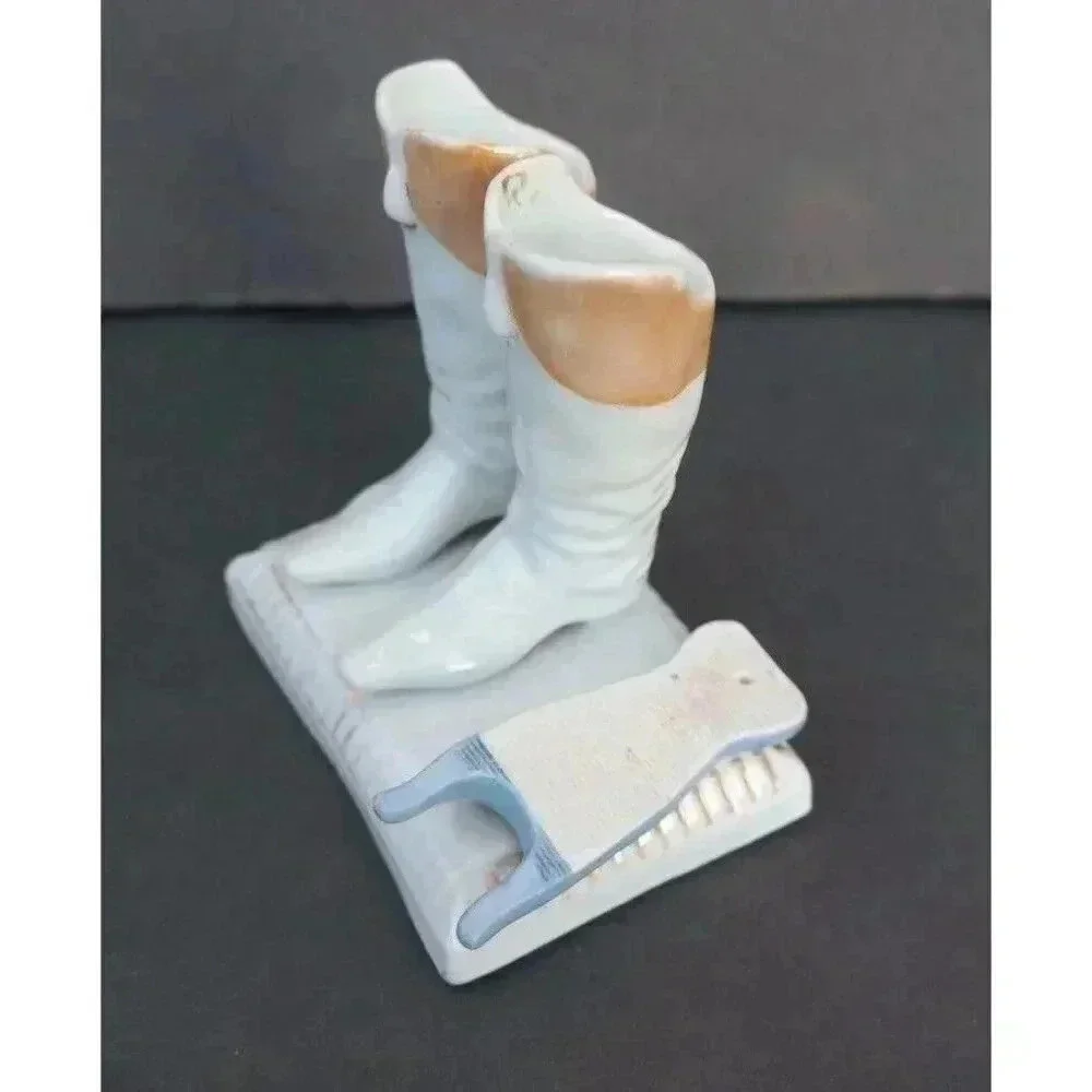 VTG Riding Boots Match Holder Striker Porcelain Bisque Hand Painted figurine